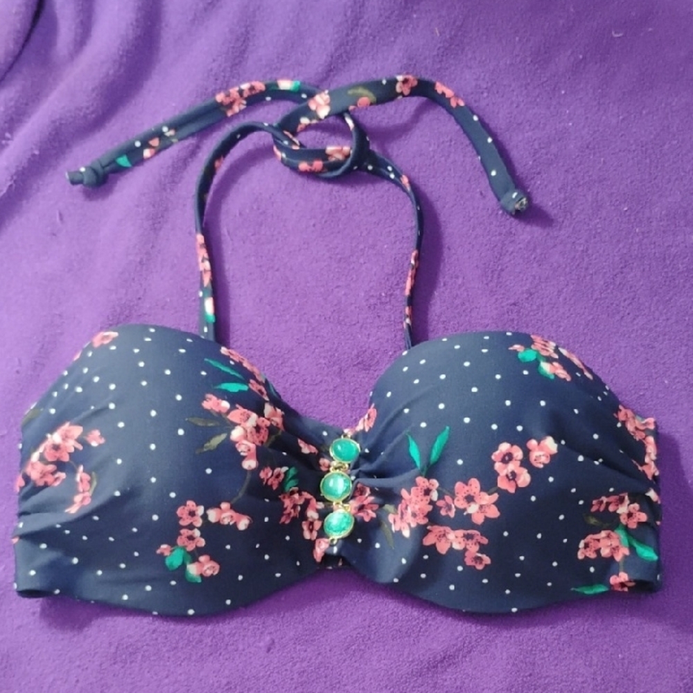 Lascana Dark Blue Floral Halter Bikini Top  38C